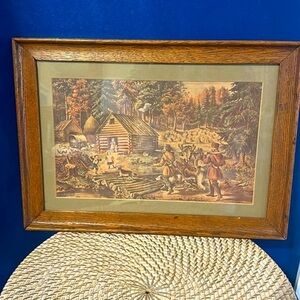 Vintage"The Pioneer’s Home" Lithograph Currier & Ives Original Framed Bookplate
